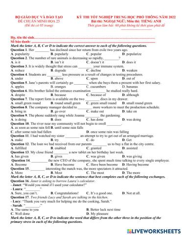Đề TN số 25- 2022