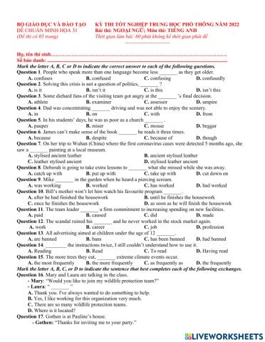 Đề TN số 31- 2022