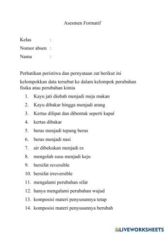 Tes formatif perubahan fisika kimia