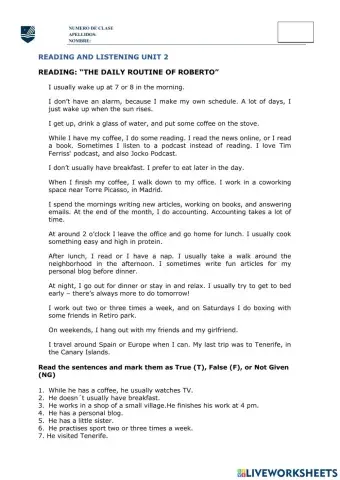 Present simple readign and listening