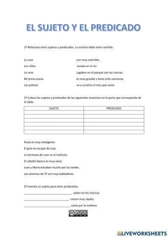 Ficha interactiva. sujeto y predicado