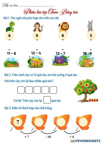 Phiếu bài tập toán - tuần 8