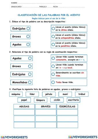 Palabras según el acento