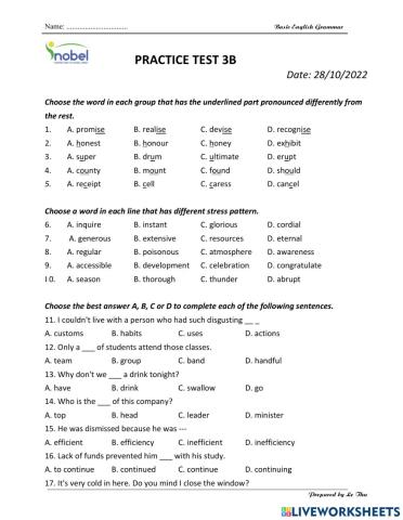 Practice Test 3B