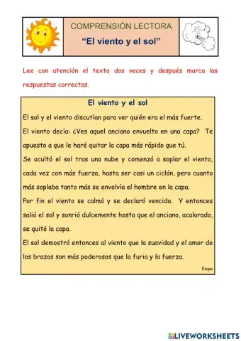 Comprensión lectora: el sol y el viento
