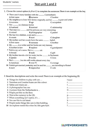 Test unit 1 and 2 Life Elemantary