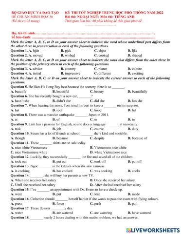 Đề TN số 36-  2022