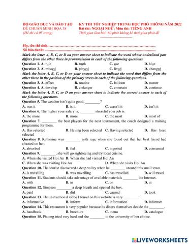 Đề TN số 38-  2022
