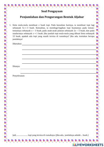 Pengayaan Penjumlahan dan Pengurangan Bentuk Aljabar