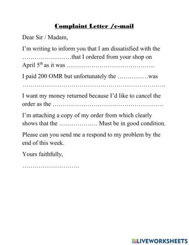 Letter of complaint