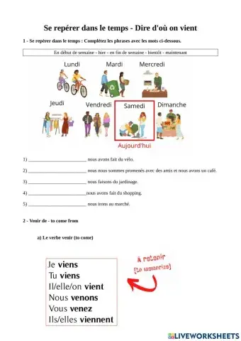 Repères temporels  + venir de