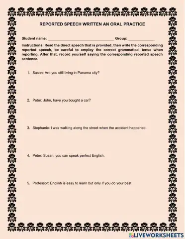 Written and Oral practice for Reported speech