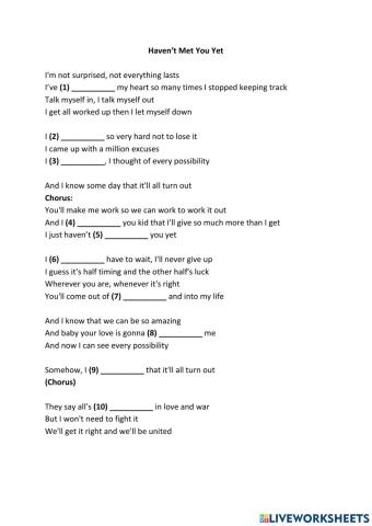 Haven't Met You Yet - Fill in the Blank