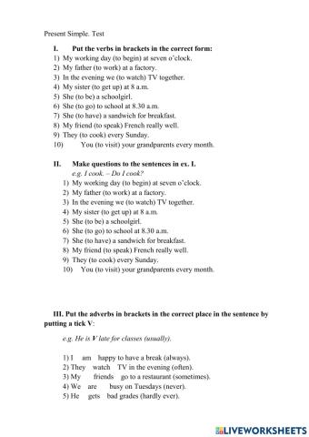 Present Simple affirmative, negative and adverbs