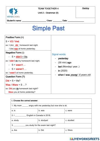 TT4 - Unit 2 - Grammar (Past Tense)