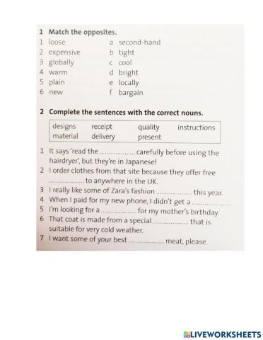 Shopping Vocabulary Quiz