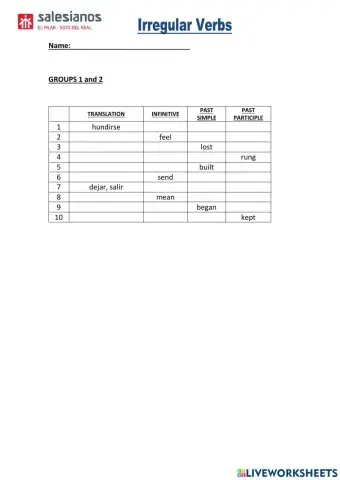 Irregular Verbs Groups 1 and 2