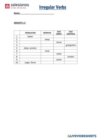 Irregular Verbs Groups 1-3