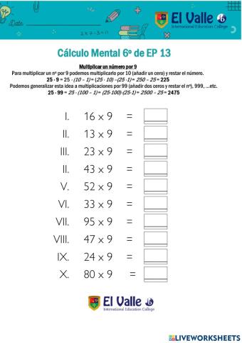 Cálculo Mental 6º de EP 13