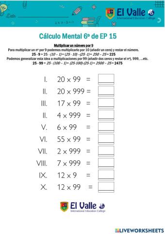 Cálculo Mental 6º de EP 15