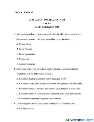 Kuis dda neraca saldo dan jurnal penyesuaian
