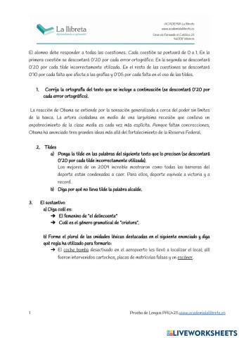 Prueba inicial de lengua