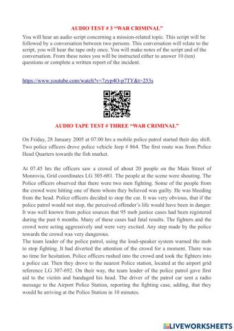 Audio tape test - three “war criminal”