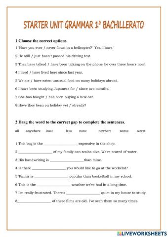 Starter Unit Grammar 1º Bachillerato