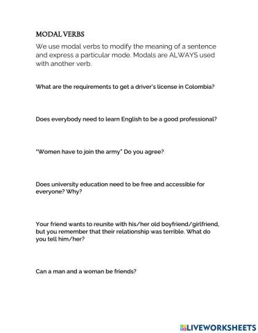 Modals - discussion questions