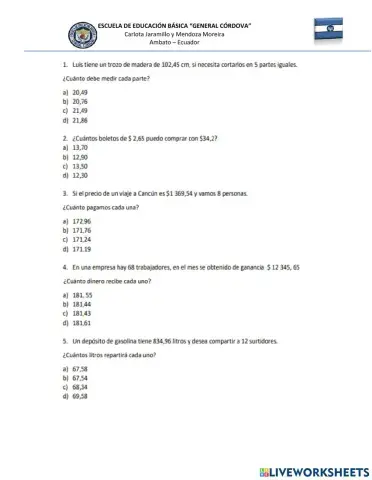 Problemas de division de decimales