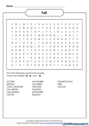 Fall Wordsearch