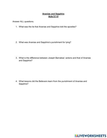 Ananias and Sapphira