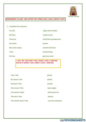 Like - don-t like +ing 6º primary