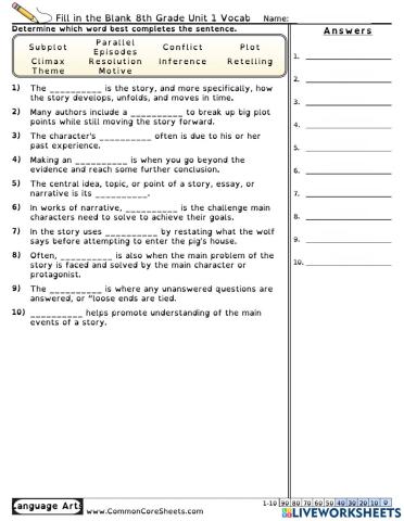 Unit 1 vocab 8th grade