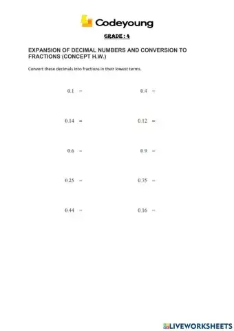 Expansion of decimal numbers and conversion to fractions (concept h.w.)