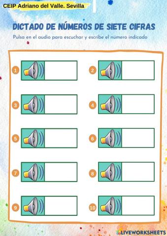 Dictado de números de siete cifras