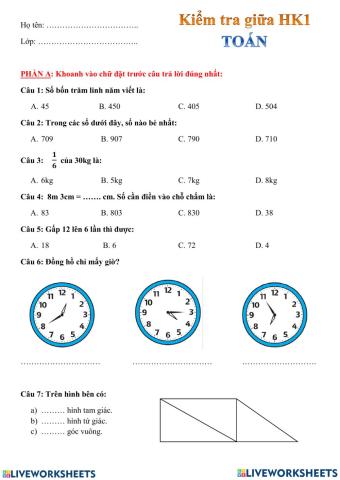 Bài tập giữa học kì I
