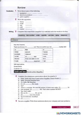 Unit 4 English for construction  Review