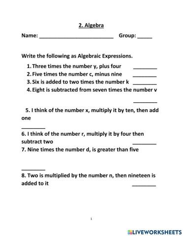Algebraic Expressions