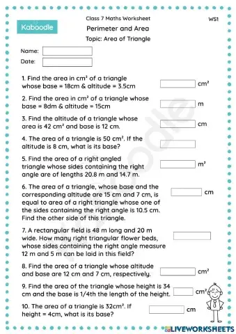 Perimeter and Area (Area of triangle)