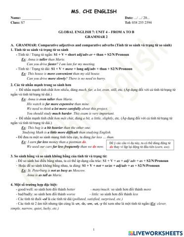 Viet Teacher - S7 - Week 12 - U4 - Grammar 2
