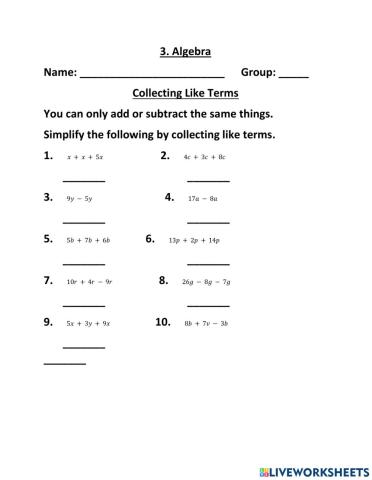 Algebra: Collecting Like Terms