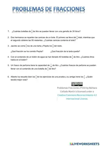 Problemas Fracciones 2ºESO