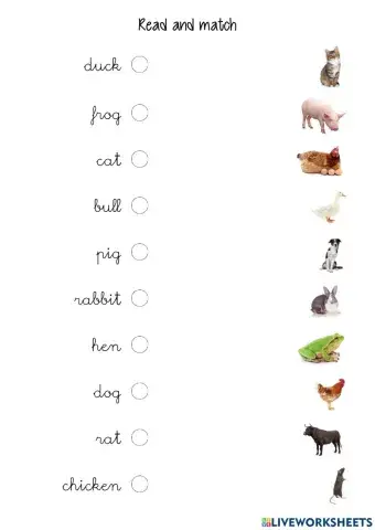 Read and match farm animals