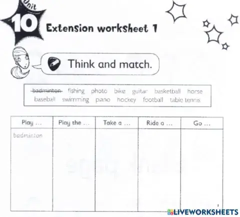 Kid's box 2 Unit 10 extension activity
