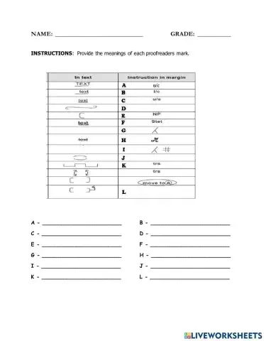 Proofreaders' Marks - letters