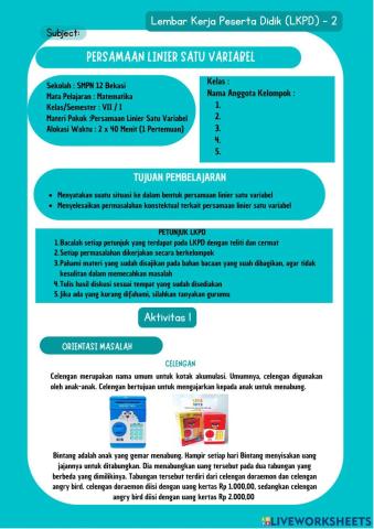 Persamaan Linier Satu Variabel