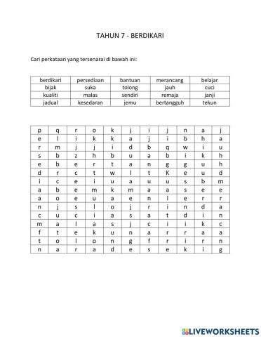 Berdikari - cari perkataan tersembunyi