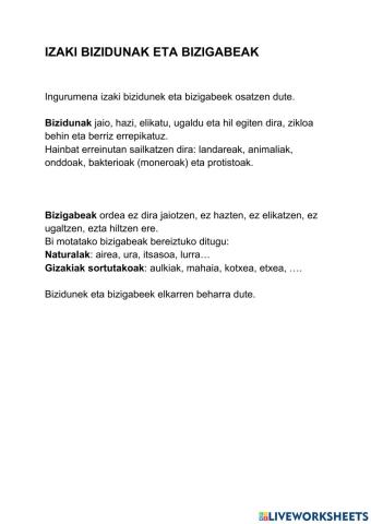 Izaki bizidunak eta bizigabeak