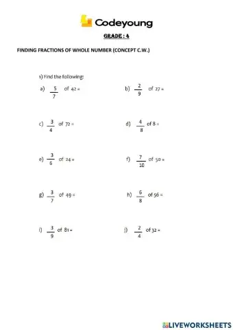 Finding fractions of whole number (concept c.w.)